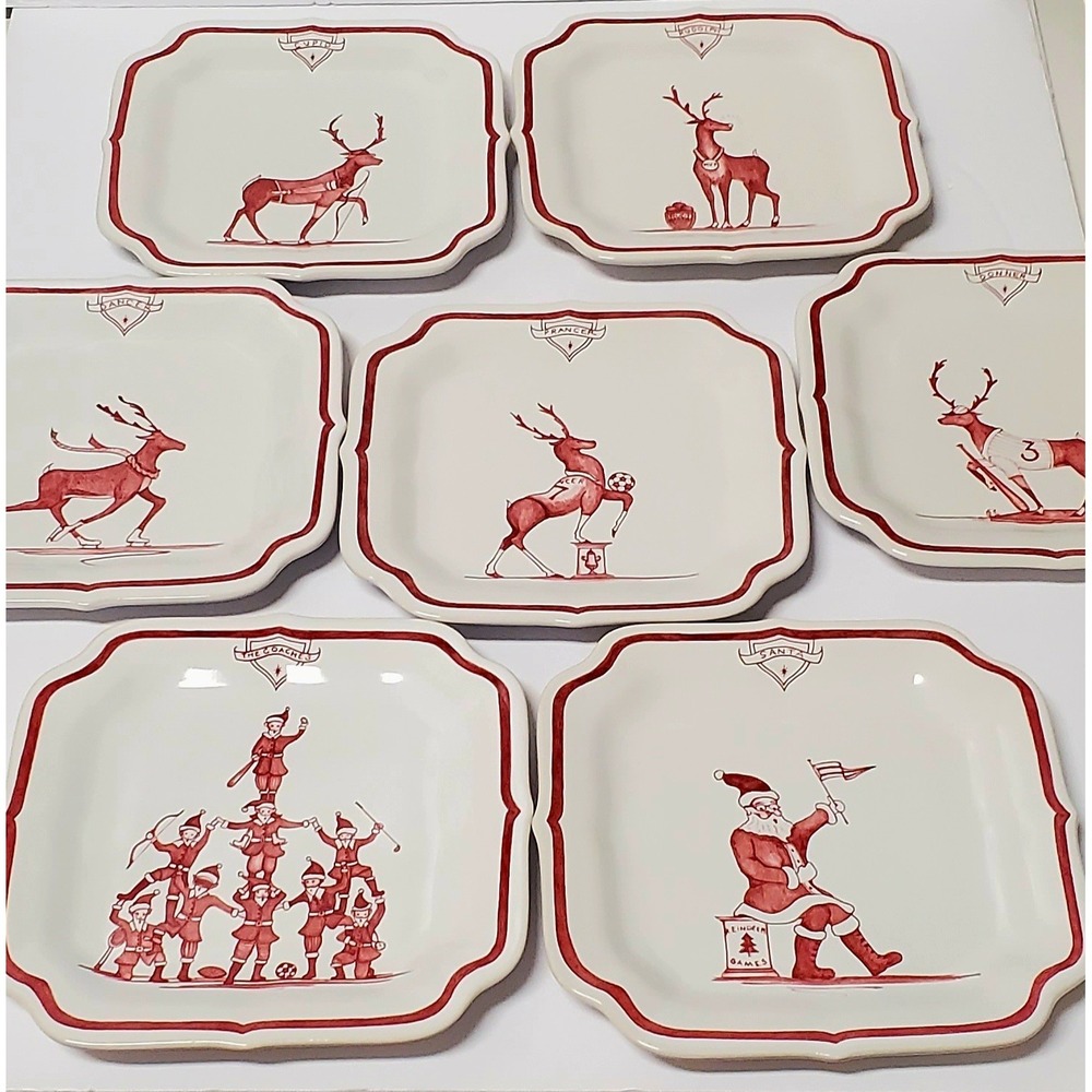 Juliska Country Estate Reindeer Games Square Dessert Plate Set (7) Made Portugal
